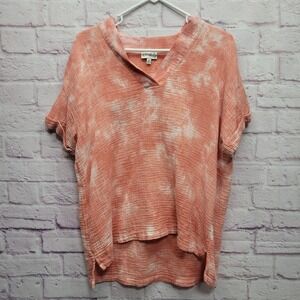 Wonderly Peach Tie Dye Gauze Tunic Top Sz M Roll Sleeve Hippie‎ Boho Resortwear